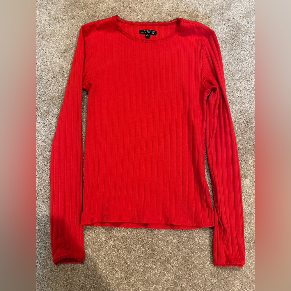J. Crew Apple Red Pointelle Long Sleeved Top